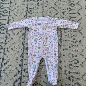 Pink and White Footie One Piece with Pastel Motifs